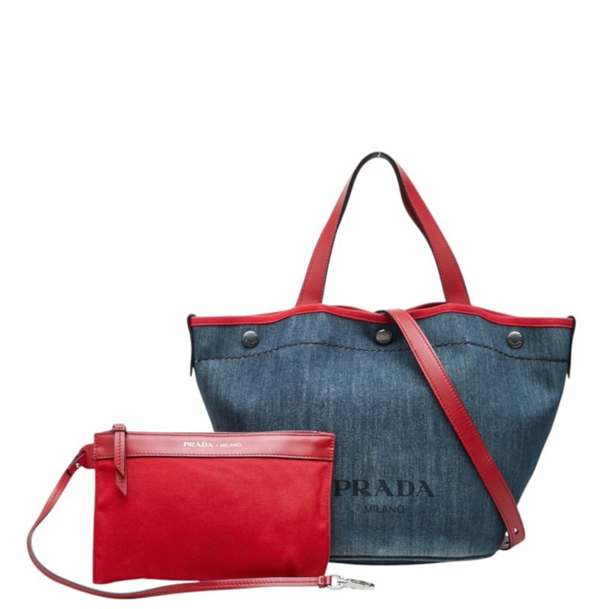 Denim Leather Shoulder Bag Tote Bag (Pre-Owned) - Prada - Modalova