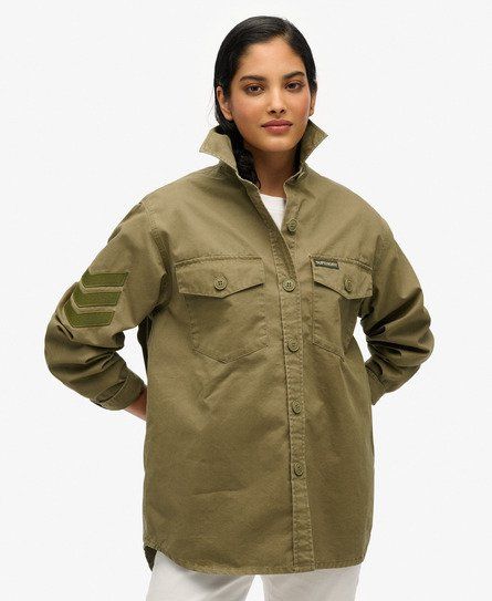 Women's Military Embellished Oversized Shirt Khaki / Moss Khaki - Size: 10 - Superdry - Modalova