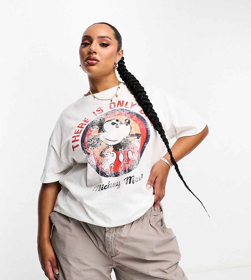Cotton On Curve - T-shirt oversize bianca con stampa "Mickey Mouse" - Cotton:On - Modalova