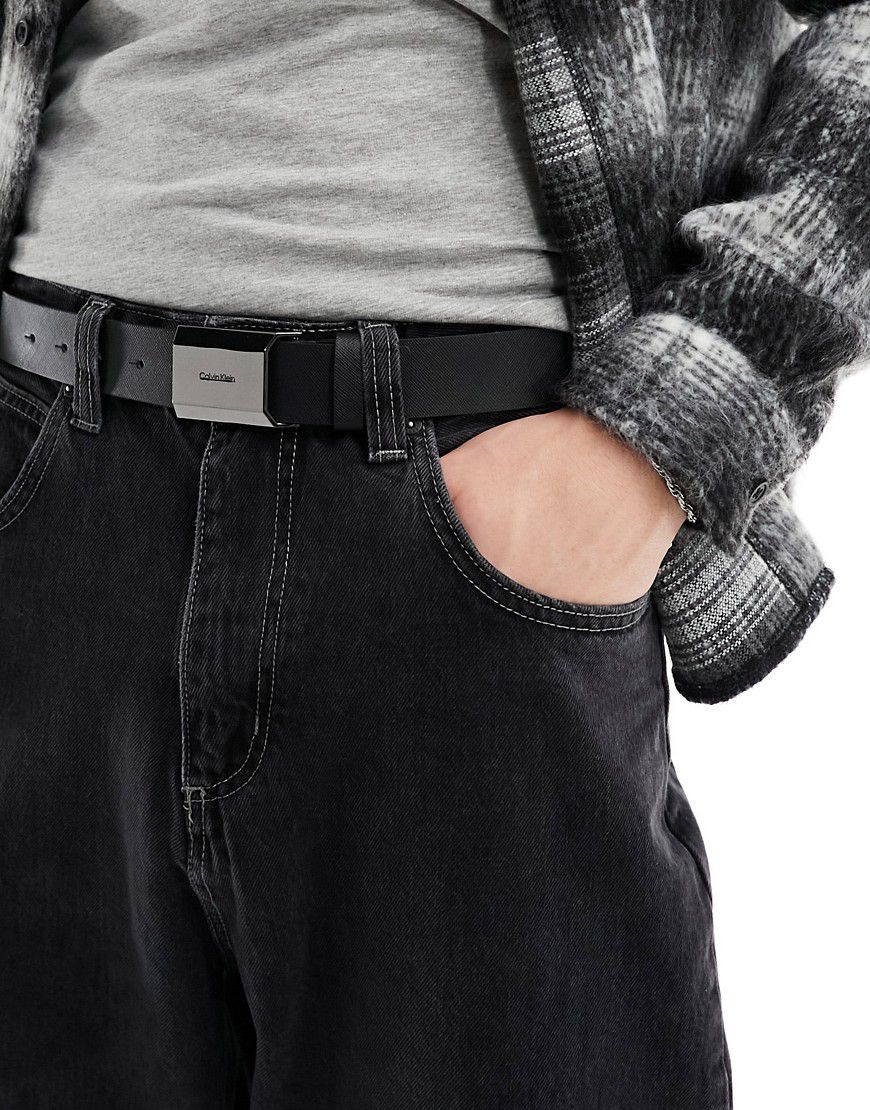 Cintura nera da 35 mm con placca smussata - Calvin Klein - Modalova