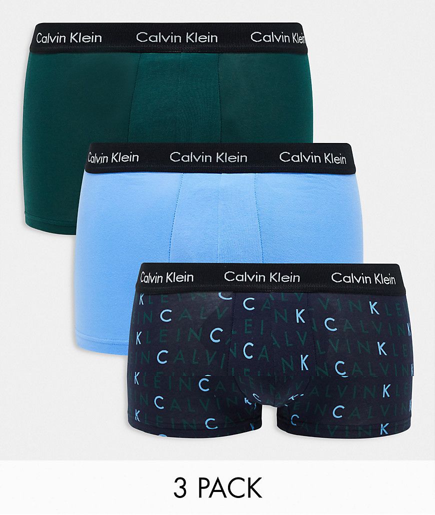 Confezione da 3 boxer aderenti a vita bassa, colore verde, blu e verde-azzurro con logo - Calvin Klein - Modalova