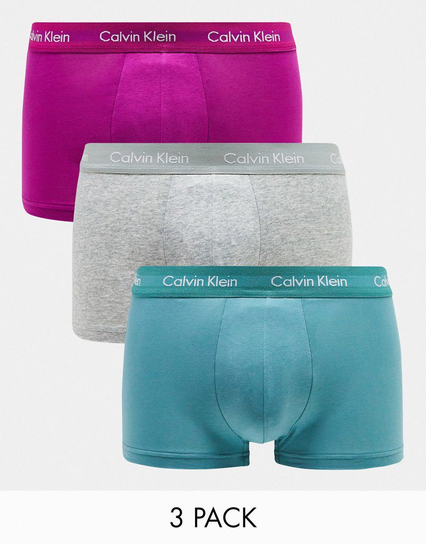 Confezione da 3 boxer aderenti a vita bassa viola, grigi e verdi - Calvin Klein - Modalova