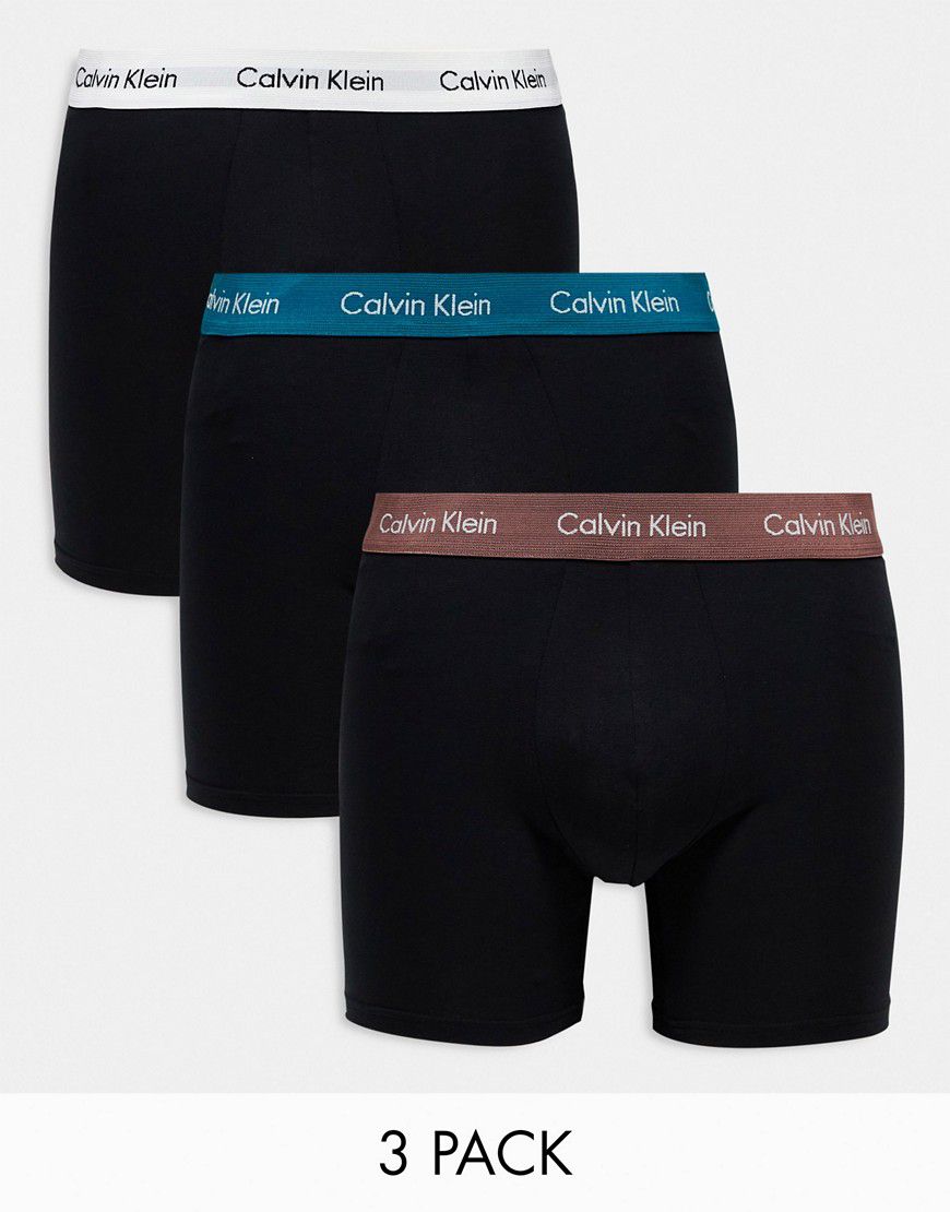 Cotton Stretch - Confezione da 3 boxer neri con elastico colorato - Calvin Klein - Modalova