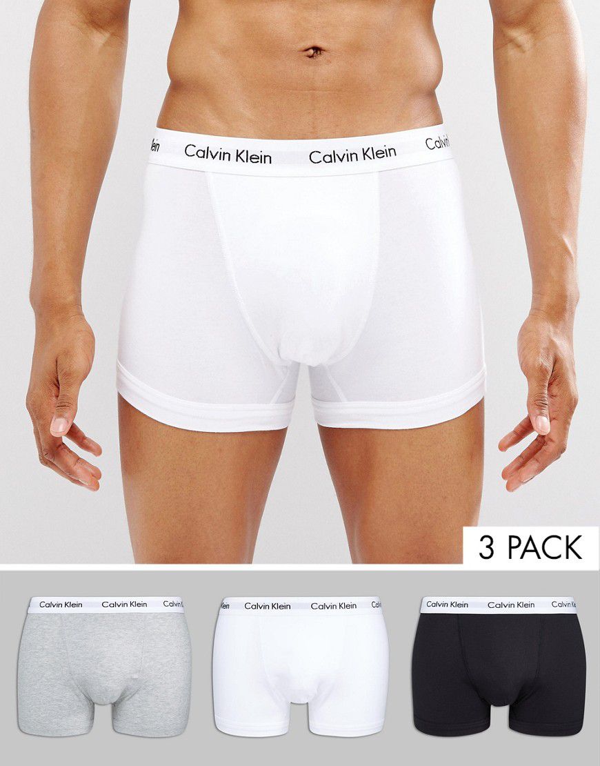 Cotton Stretch - Confezione da 3 paia di boxer aderenti neri, bianchi e grigi - Calvin Klein - Modalova