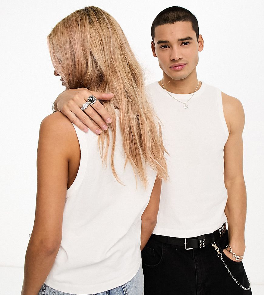 Canotta corta unisex bianca con cuciture a vista - In esclusiva per ASOS - Calvin Klein Jeans - Modalova