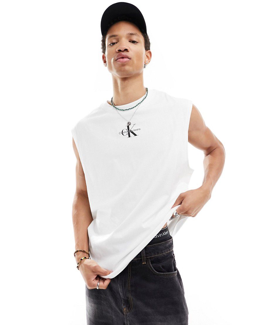 T-shirt senza maniche bianca con monogramma del logo - Calvin Klein Jeans - Modalova