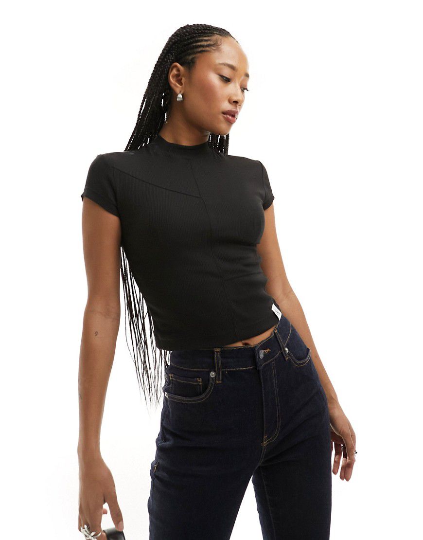 T-shirt slim nera a coste - Calvin Klein Jeans - Modalova