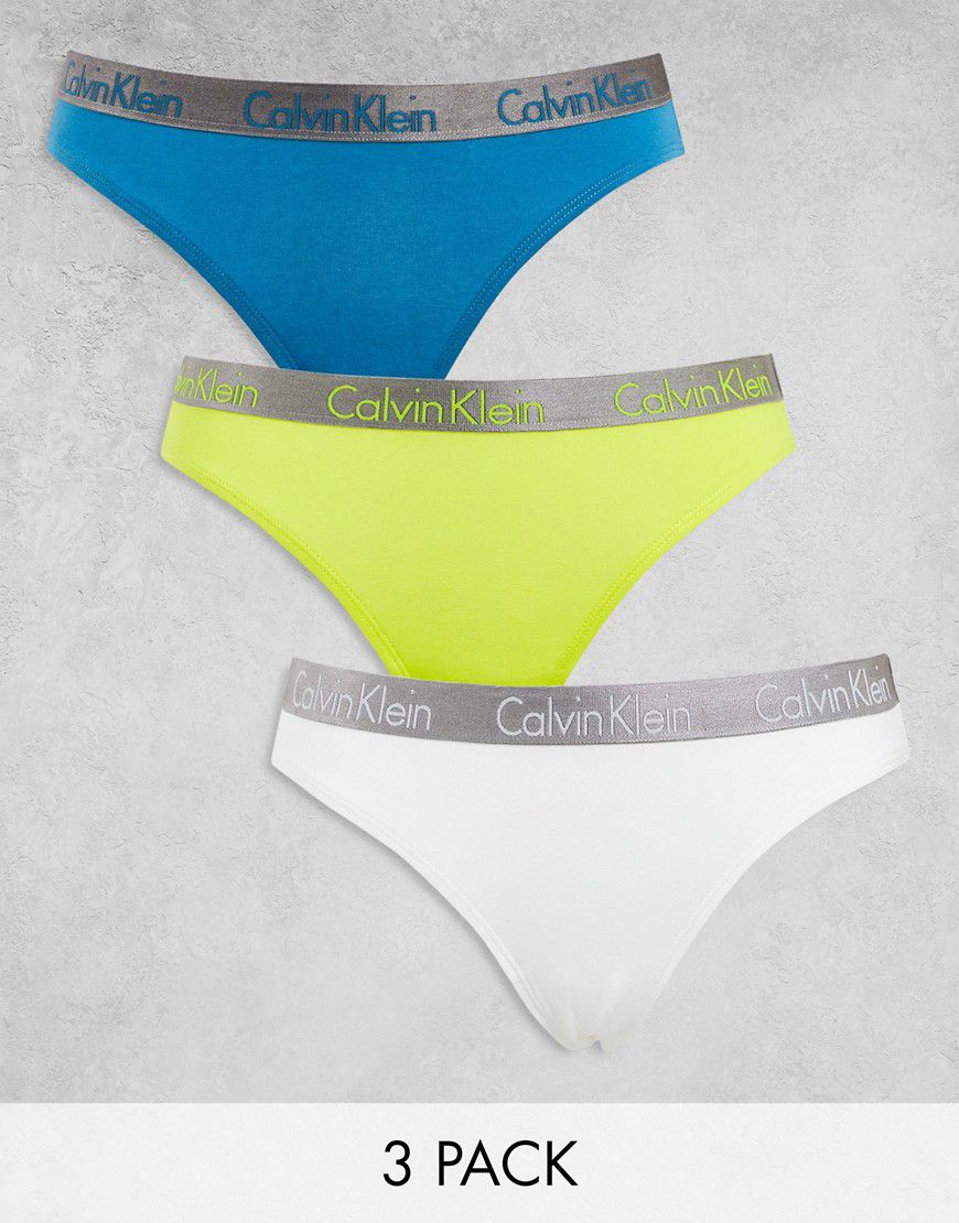 Radiant Cotton - Confezione da 3 paia di slip stile bikini verde azzurro, bianco e giallo agrume - Calvin Klein - Modalova