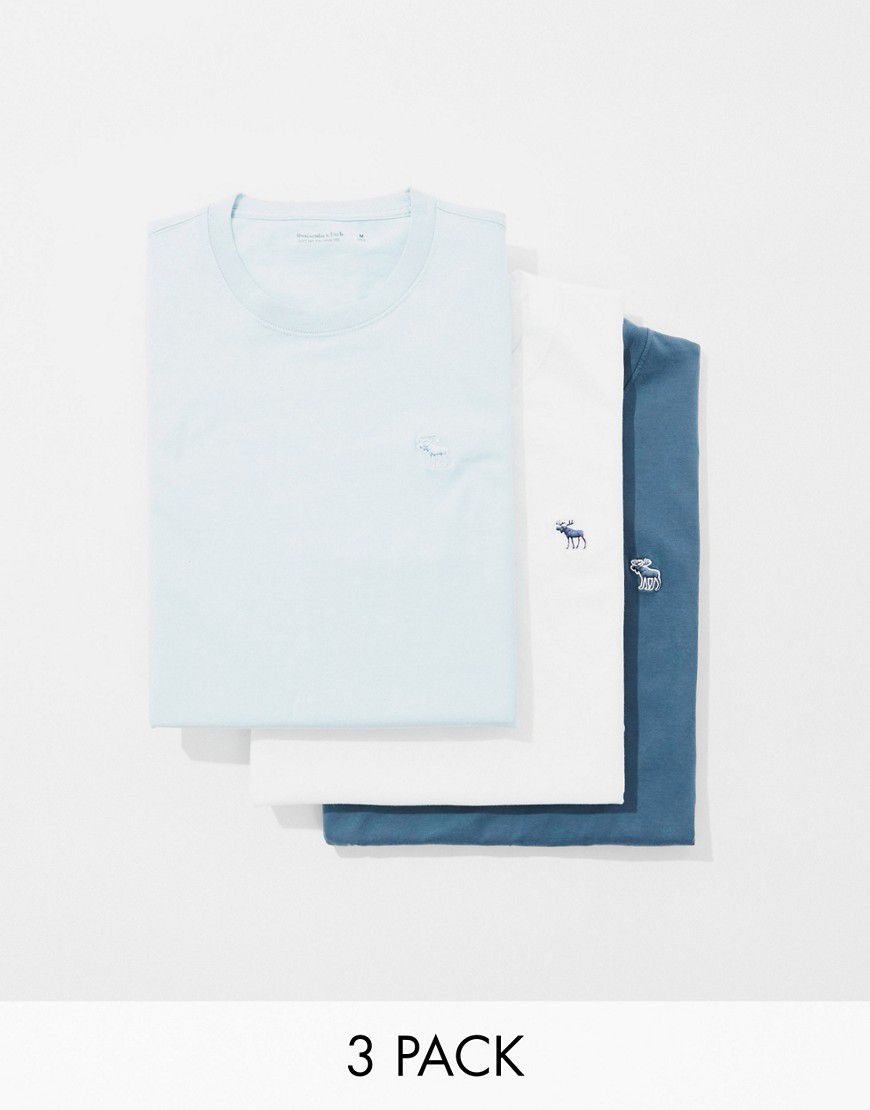 Icon - Confezione da 3 T-shirt con logo blu/bianco - Abercrombie & Fitch - Modalova