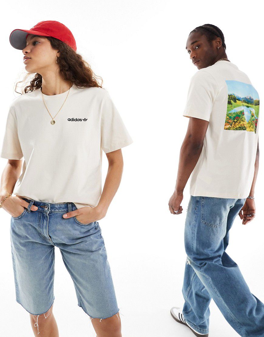 T-Shirt sporco con stampa di tramonto sul retro - adidas Originals - Modalova