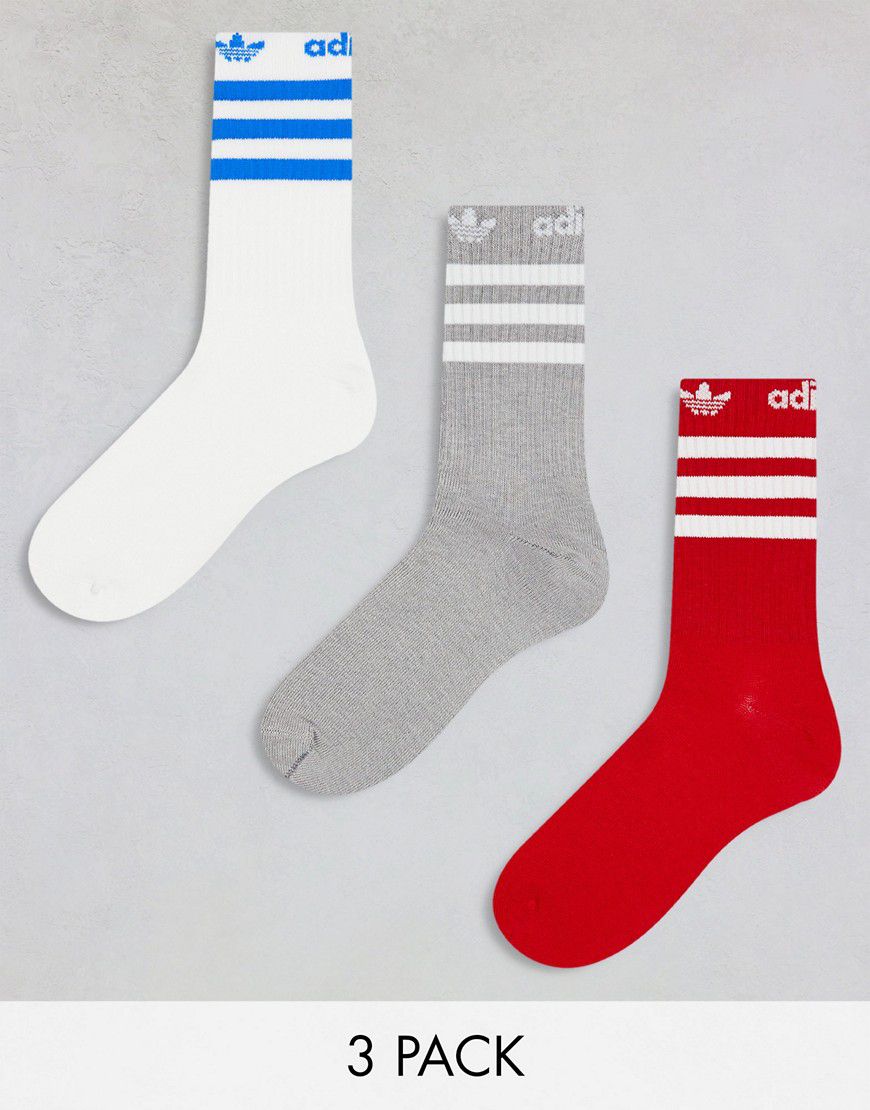 Confezione da 3 paia di calze alte rosse, bianche e grigie con scritta - adidas Originals - Modalova