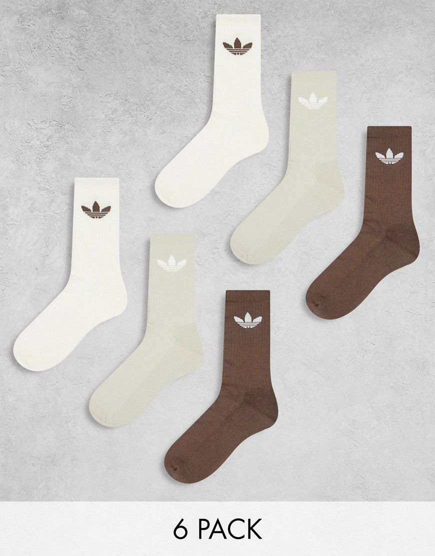 Confezione da 6 paia di calzini con trifoglio bianchi, grigi e marroni - adidas Originals - Modalova