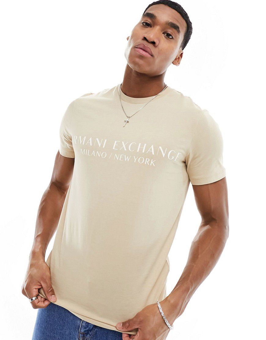 T-shirt lineare beige con logo - Armani Exchange - Modalova