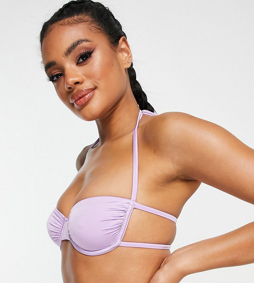 Top bikini a fascia arricciato con ferretto lilla in coordinato - AsYou - Modalova