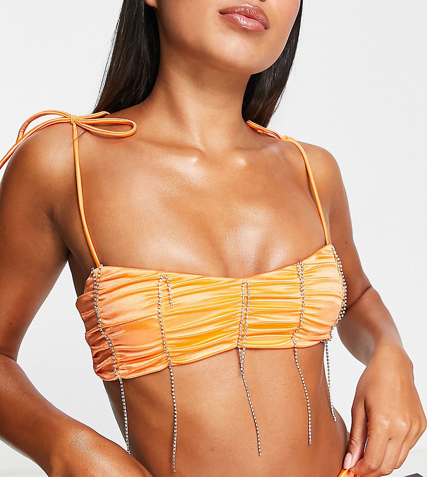 Top bikini con spalline annodate e finiture in strass - AsYou - Modalova