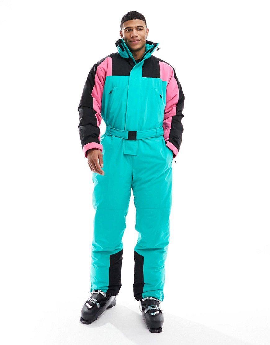 Ski - Tuta da sci impermeabile rosa e verde-azzurro color block - ASOS - Modalova