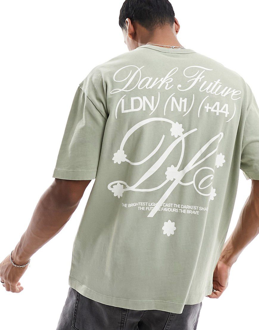 ASOS Dark Future - T-shirt oversize pesante color kaki slavato con stampa sul retro - ASOS DESIGN - Modalova