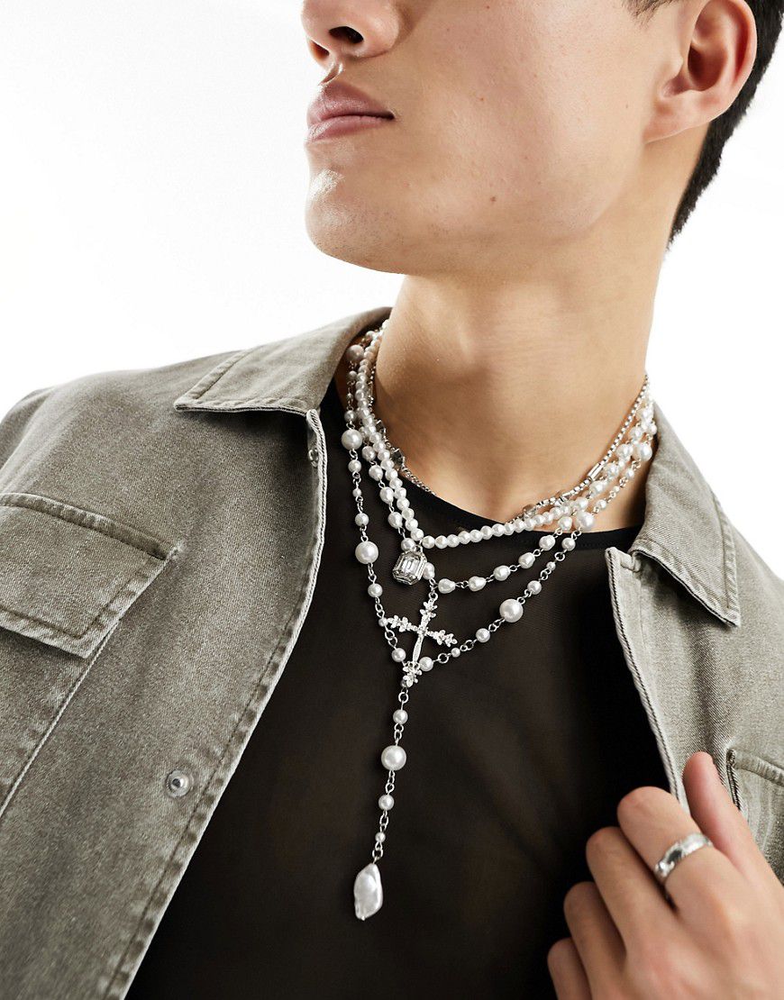 Confezione da 4 collane appariscenti con perle e cristalli - ASOS DESIGN - Modalova