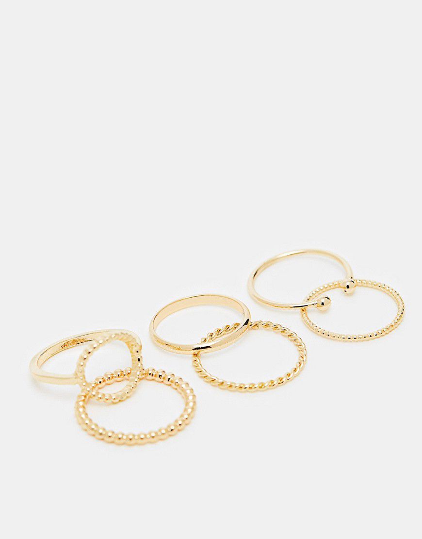 Confezione da 6 anelli dorati con dettaglio a cerchio aperto - ASOS DESIGN - Modalova