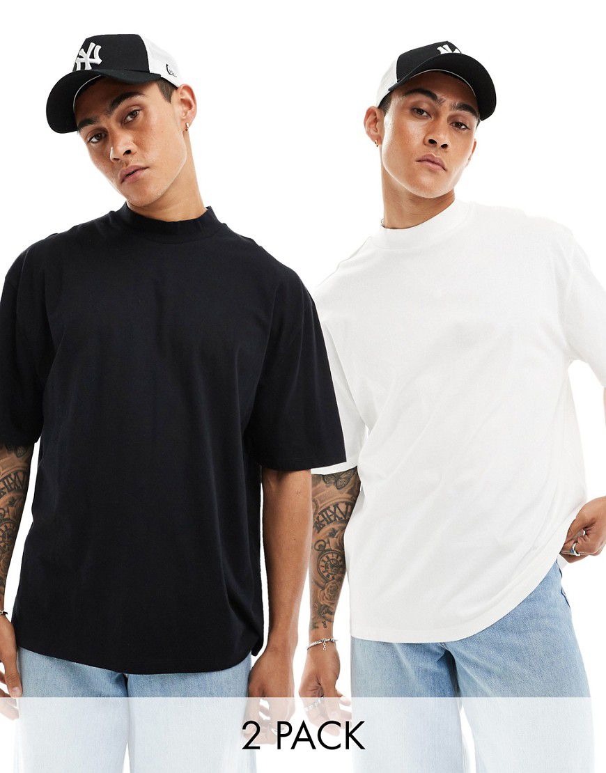 Confezione da 2 T-shirt a collo alto oversize nera e bianca - ASOS DESIGN - Modalova