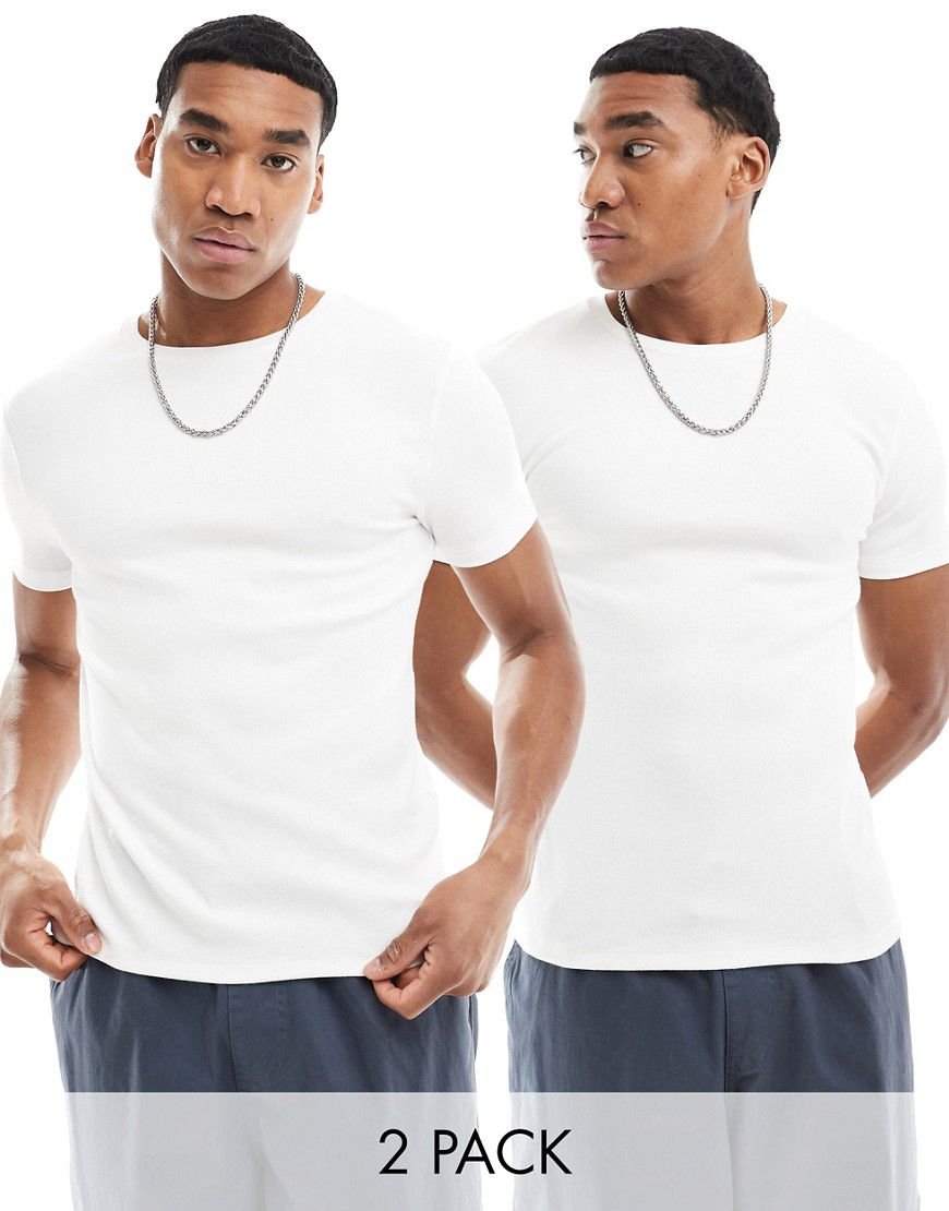 Confezione da 2 t-shirt attillate bianche a coste - ASOS DESIGN - Modalova