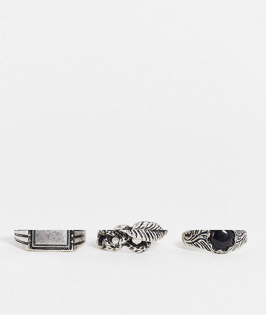Confezione da 3 anelli misti con sigillo e animali in brunito - ASOS DESIGN - Modalova