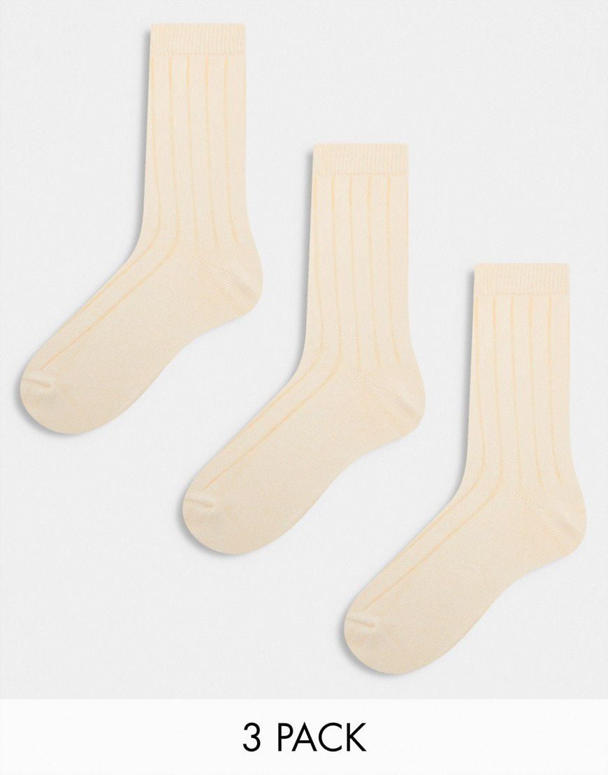 Confezione da 3 paia di calzini a coste color écru - ASOS DESIGN - Modalova