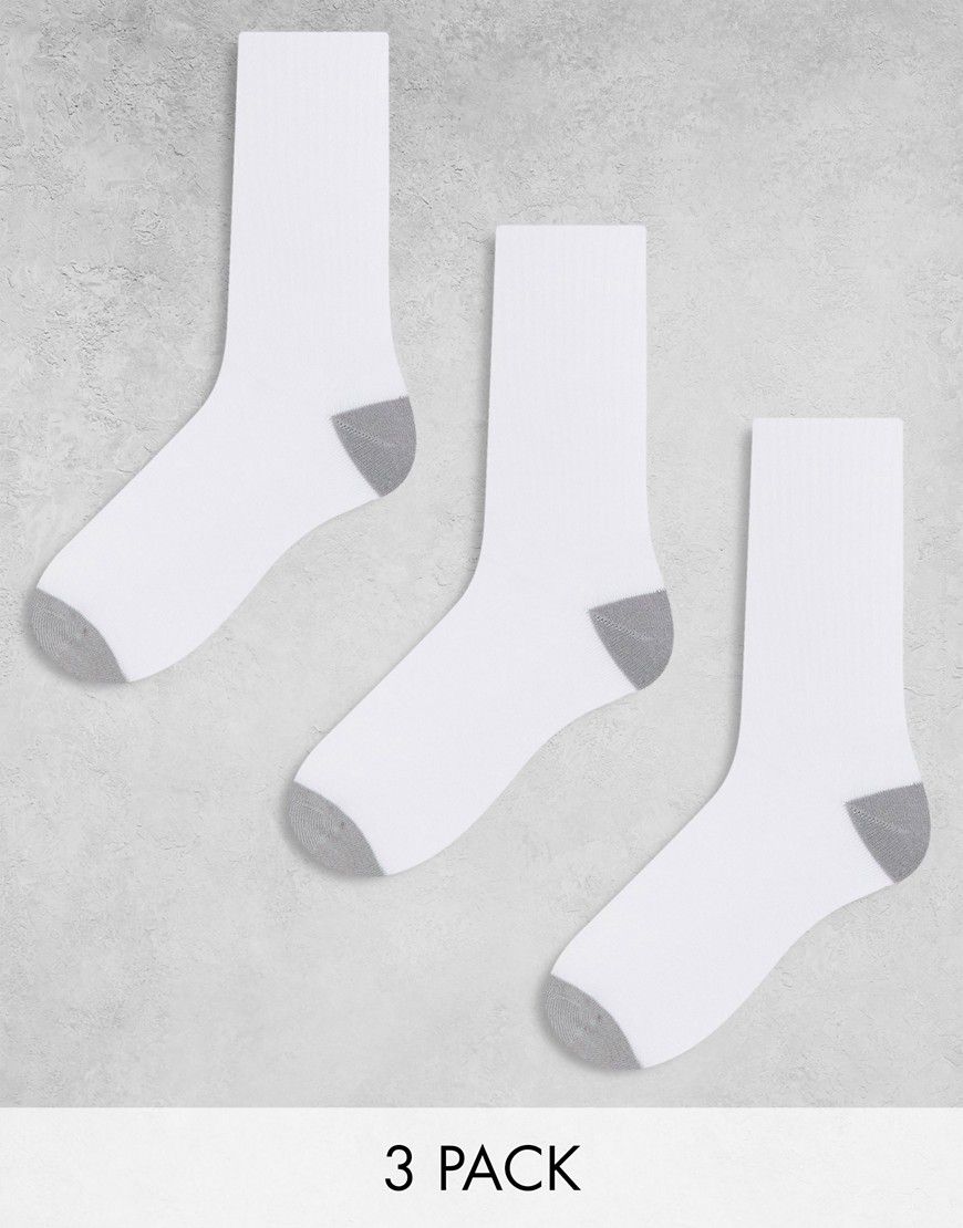 Confezione da 3 paia di calzini sportivi bianchi con tallone e punta grigi - ASOS DESIGN - Modalova