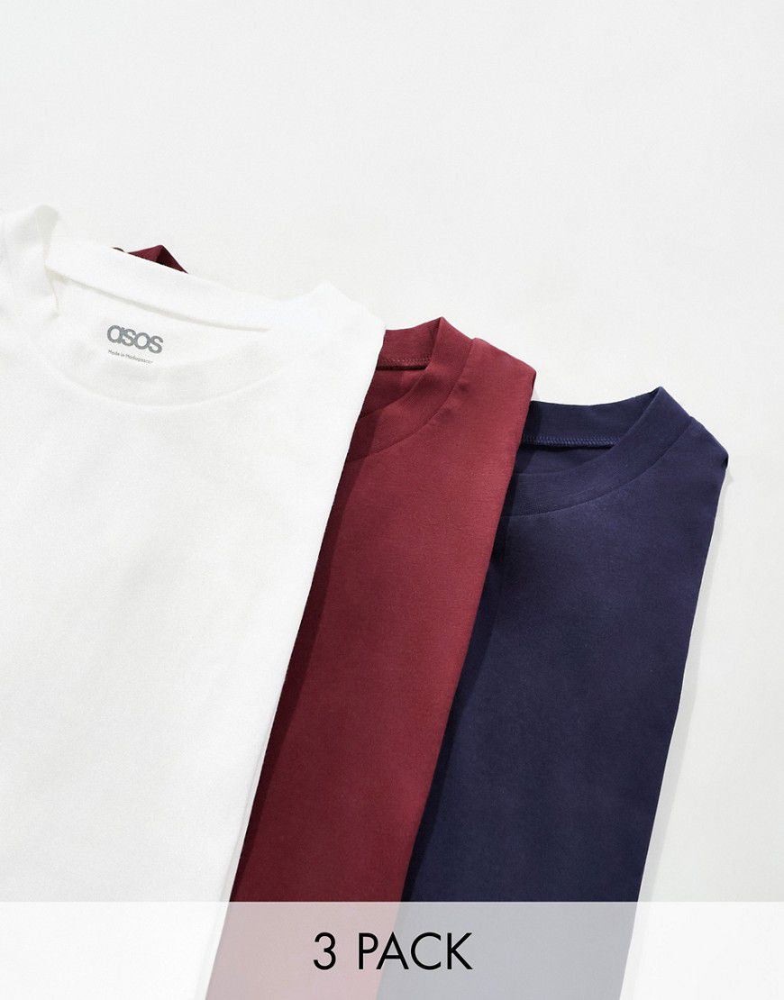 Confezione da 3 T-shirt girocollo oversize in colorazioni multiple - ASOS DESIGN - Modalova