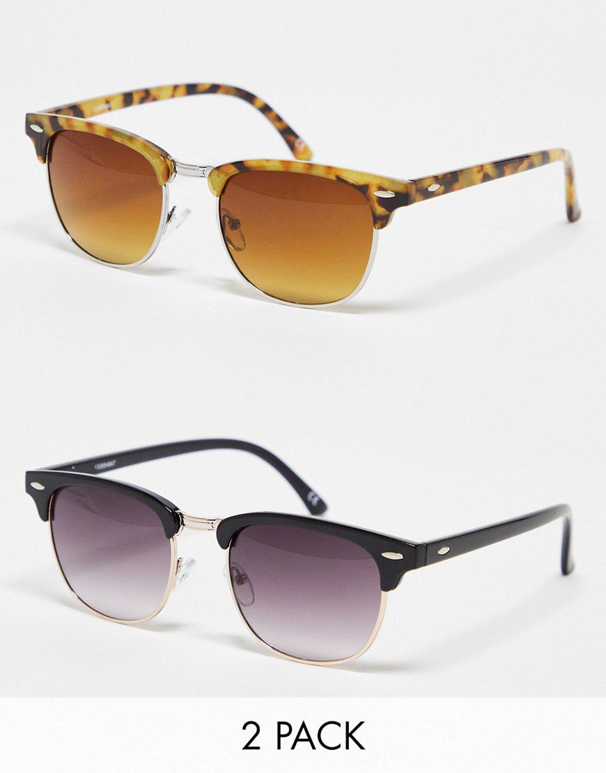 Confezione di occhiali da sole rétro neri e tartarugati - ASOS DESIGN - Modalova