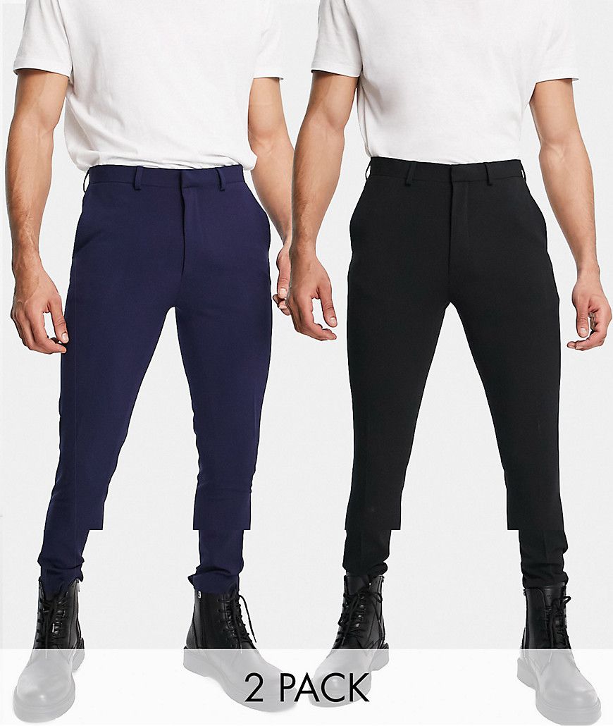 Confezione multipack di pantaloni eleganti super skinny nero e blu navy - ASOS DESIGN - Modalova