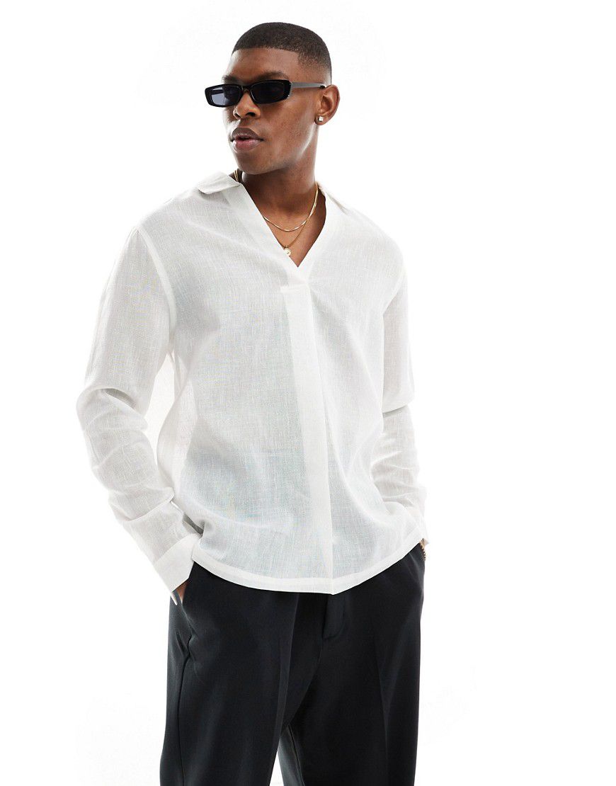 Camicia comoda bianca lucida testurizzata con pieghe sul davanti - ASOS DESIGN - Modalova