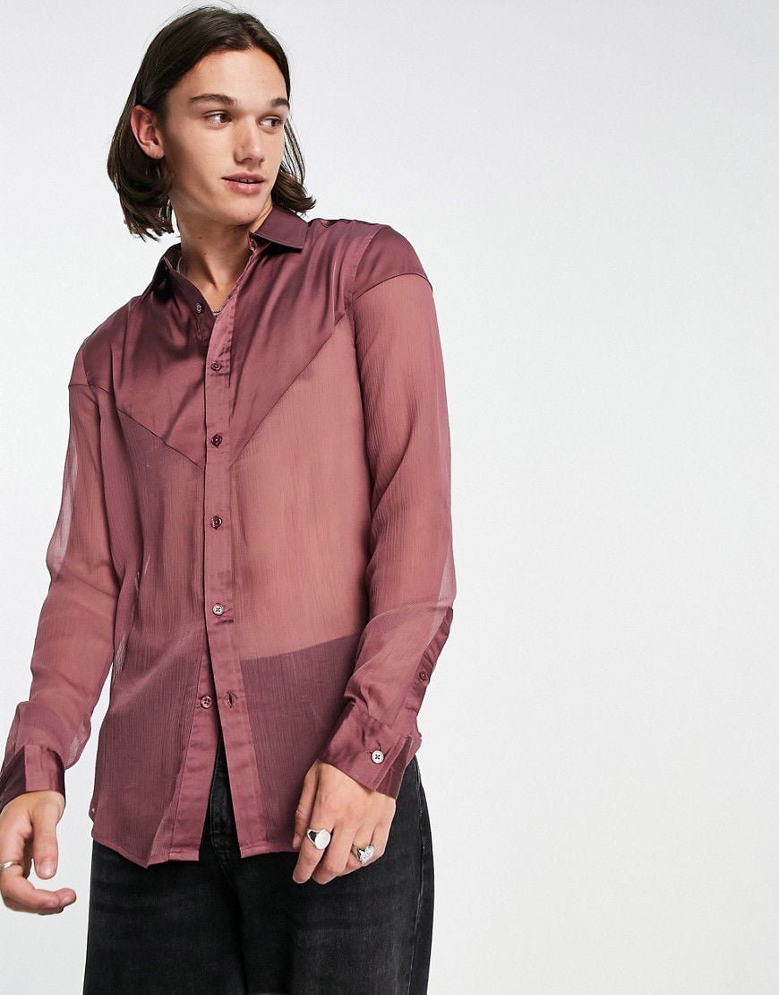 Camicia classica trasparente color visone con carré stile western - ASOS DESIGN - Modalova