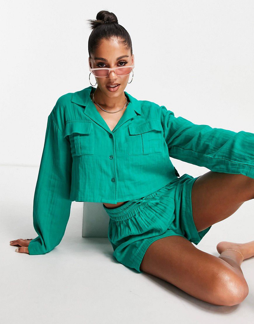 Camicia da mare oversize con tasche smeraldo in garza doppiata in coordinato - ASOS DESIGN - Modalova