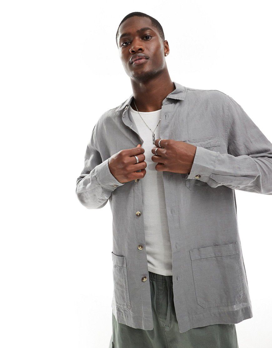 Camicia giacca in misto lino grigia - ASOS DESIGN - Modalova