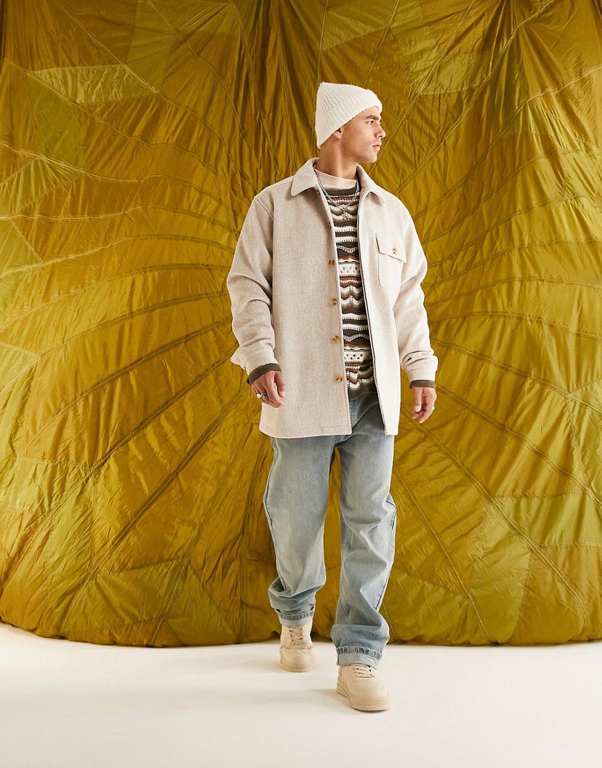 Camicia giacca oversize effetto lana color pietra - ASOS DESIGN - Modalova