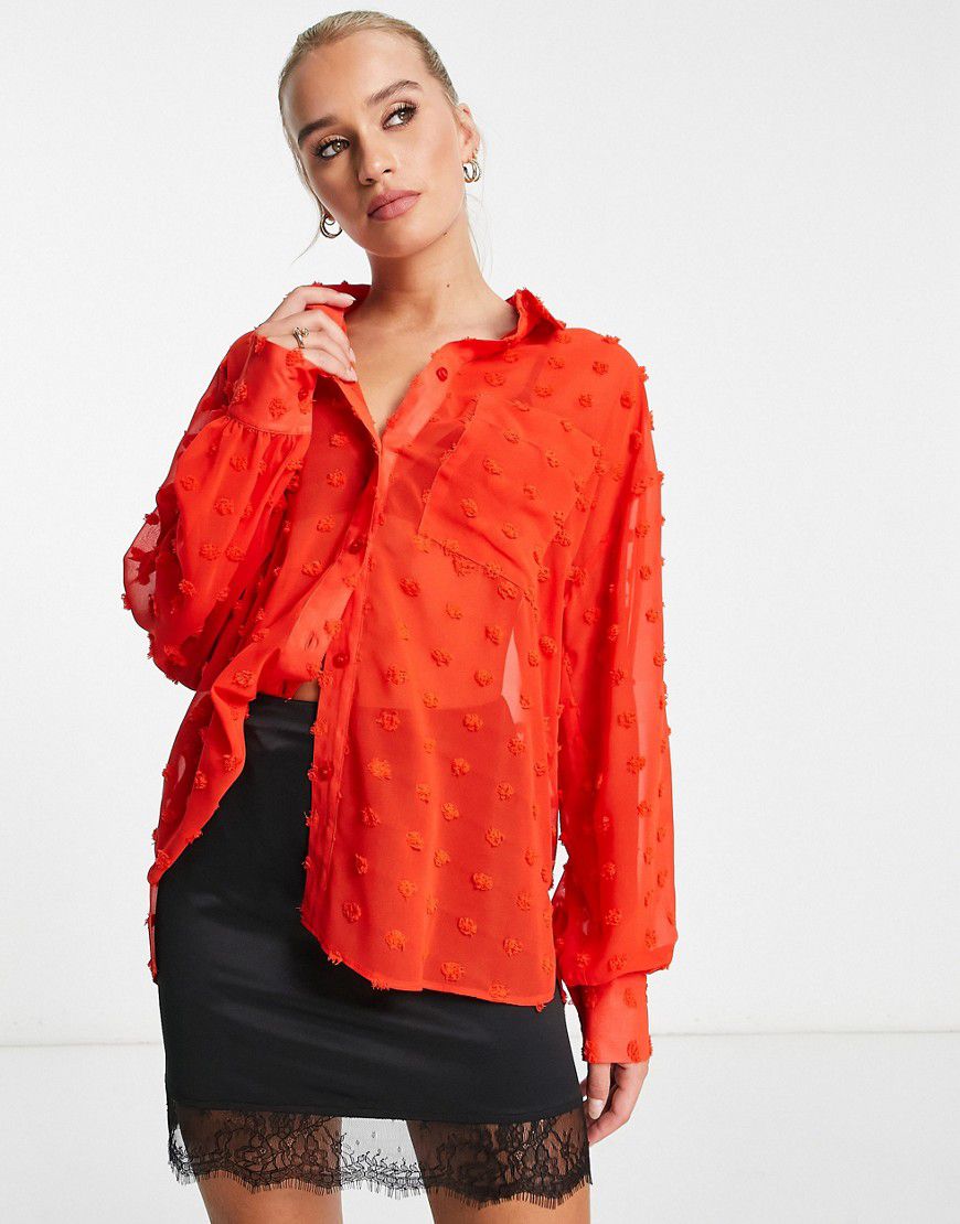 Camicia oversize rossa plumetis - ASOS DESIGN - Modalova