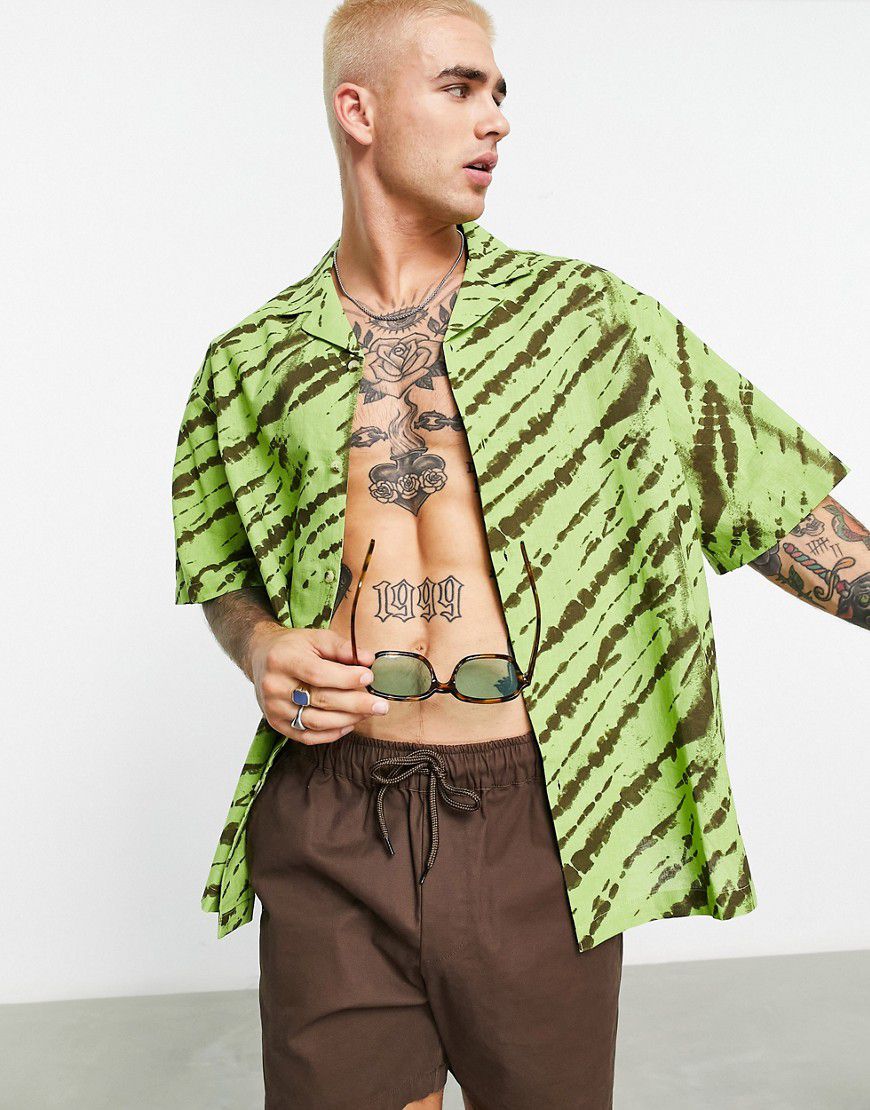Camicia oversize squadrata in misto lino tie-dye con rever - ASOS DESIGN - Modalova