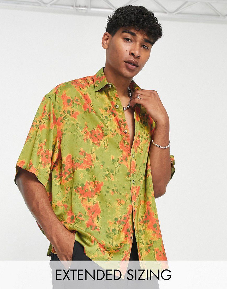 Camicia oversize squadrata in raso con stampa floreale - ASOS DESIGN - Modalova