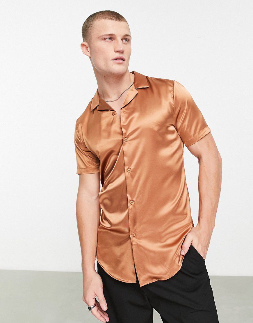 Camicia skinny in raso color - ASOS DESIGN - Modalova