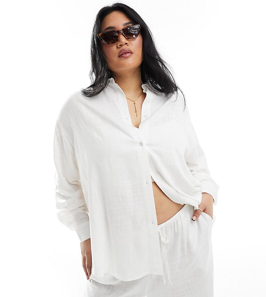 Curve - Camicia bianca in misto lino vestibilità comoda - ASOS DESIGN - Modalova