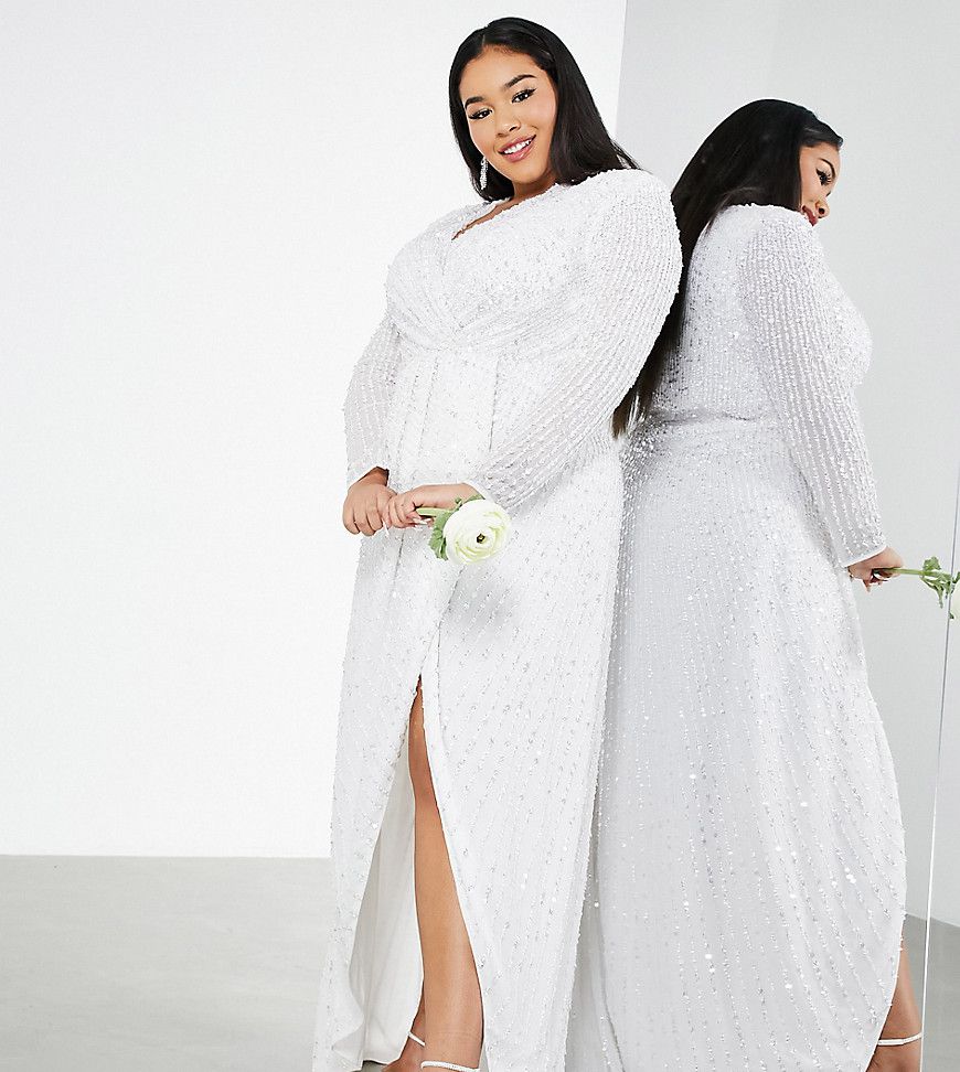 ASOS DESIGN Curve - Nola - Vestito da sposa a portafoglio a pieghe con scollo profondo e paillettes - ASOS Curve - Modalova