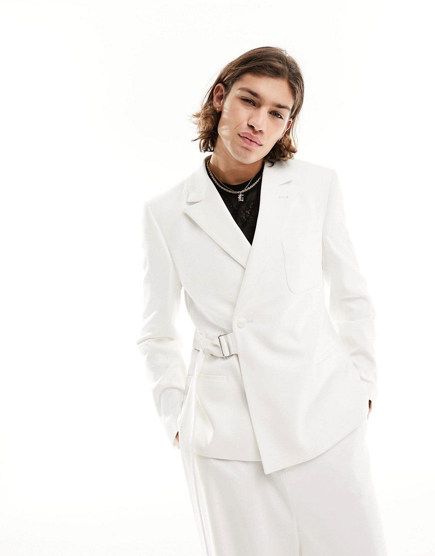 Giacca da abito slim bianca con cintura - ASOS DESIGN - Modalova