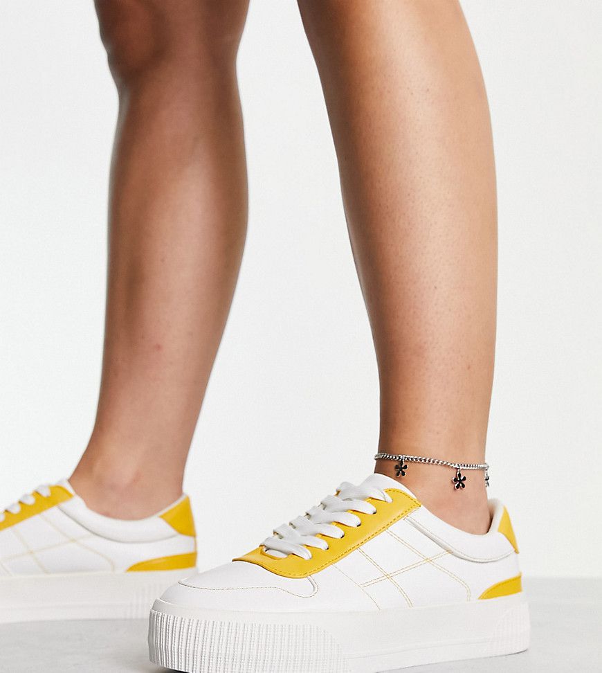 Duet - Sneakers stringate a pianta larga bianche/gialle con suola flatform - ASOS DESIGN - Modalova