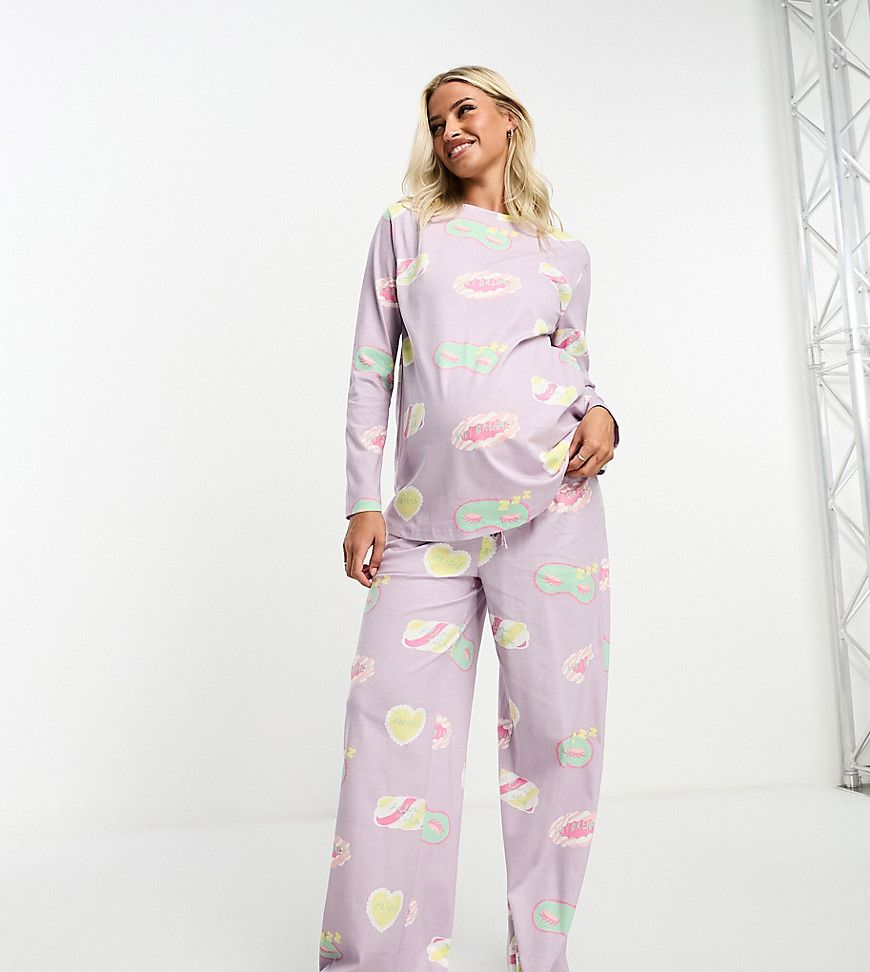Maternity - Daydream - Completo pigiama con top a maniche lunghe e pantaloni lilla - ASOS DESIGN - Modalova