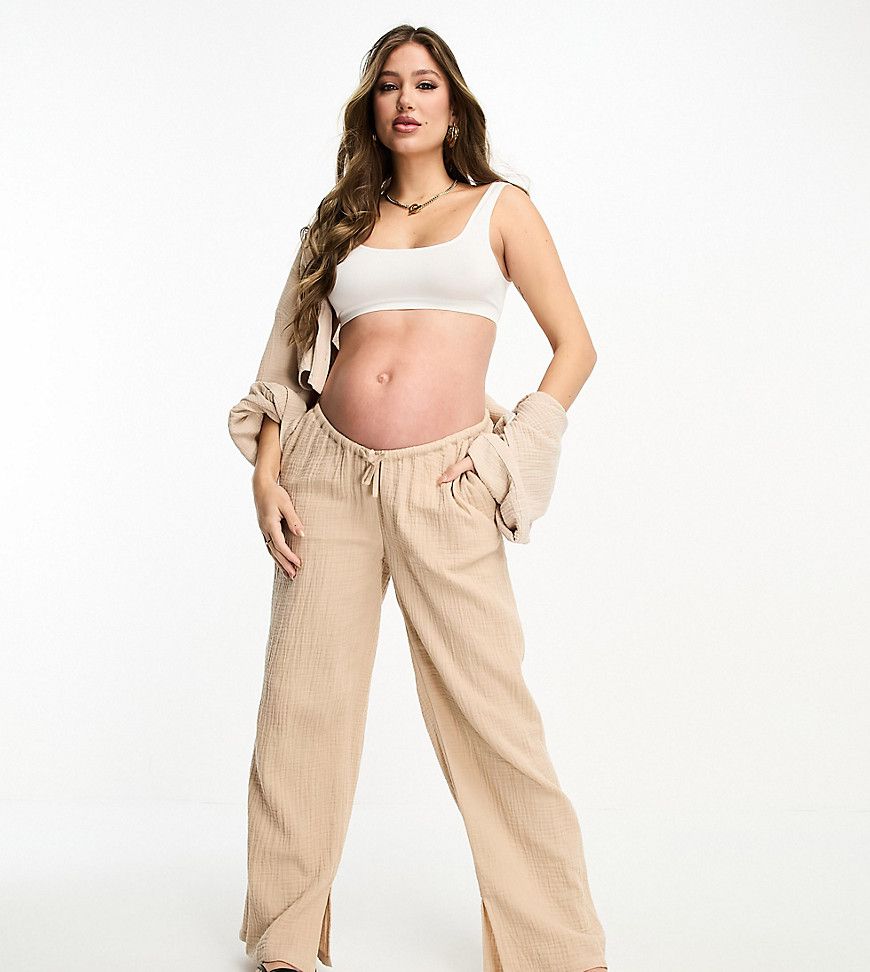 ASOS DESIGN Maternity - Pantaloni in mussola color pietra - ASOS Maternity - Modalova