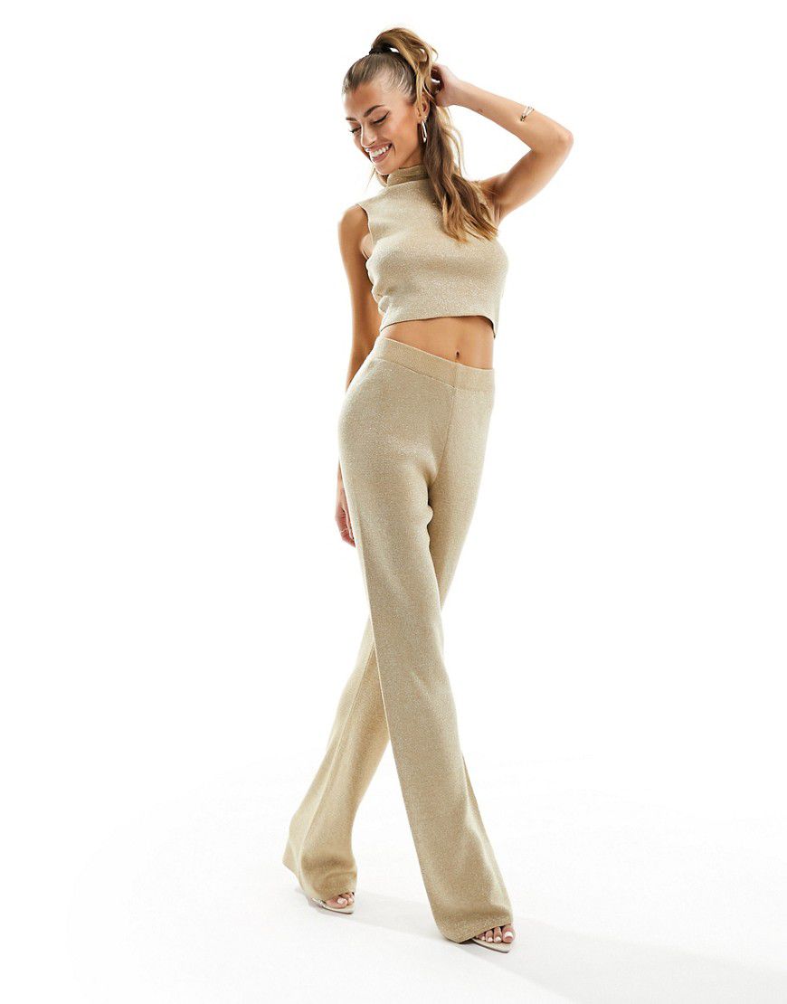 Pantaloni a zampa in maglia color metallizzato - ASOS DESIGN - Modalova