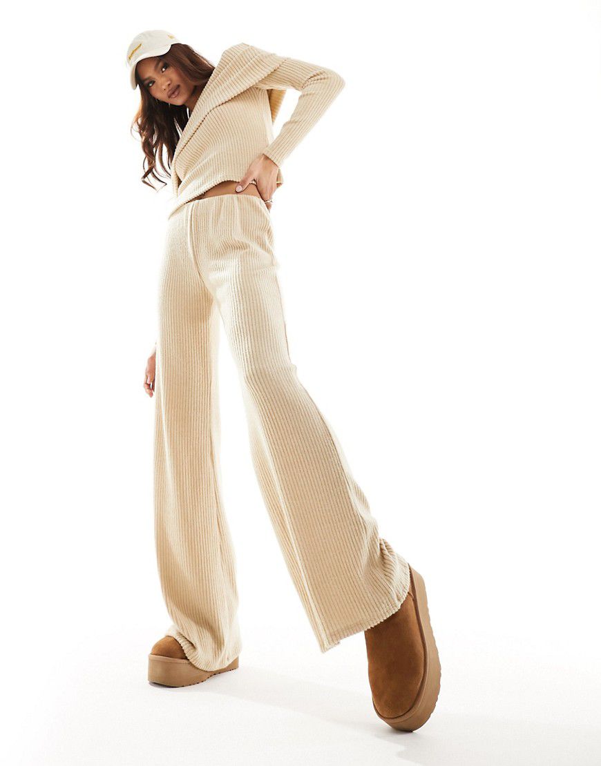 Pantaloni con fondo ampio color sabbia a coste in coordinato - ASOS DESIGN - Modalova