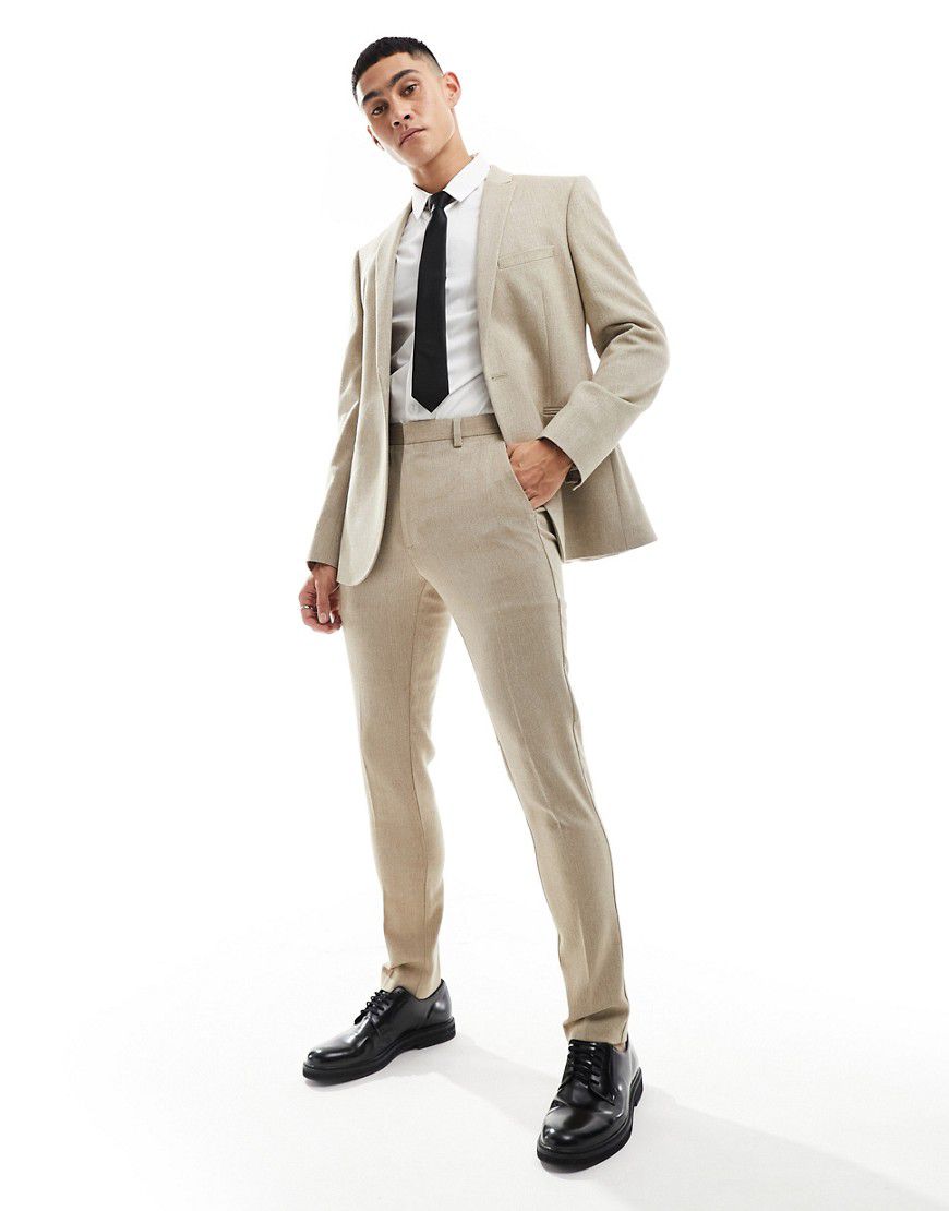 Pantaloni da abito da abito skinny fit in misto lana color cammello con intreccio a cesto - ASOS DESIGN - Modalova