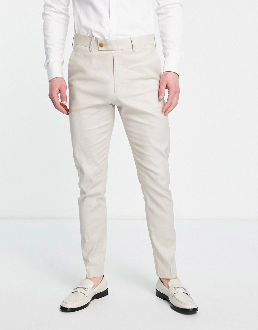 Pantaloni da abito skinny in misto lino color pietra - ASOS DESIGN - Modalova